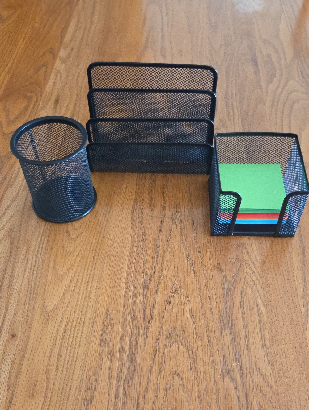 Black Metal  Mesh Desk Organizer Set - Cup, Letter Sorter & Note Holder